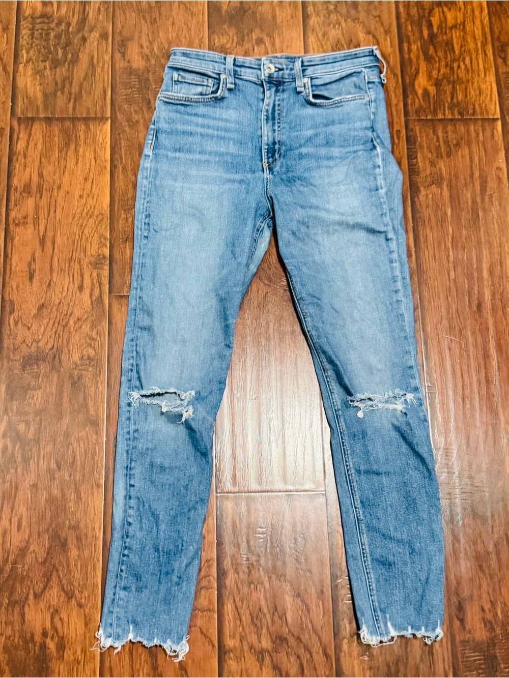 rag & bone Women's Light Blue Skinny Jeans with Knee Distress